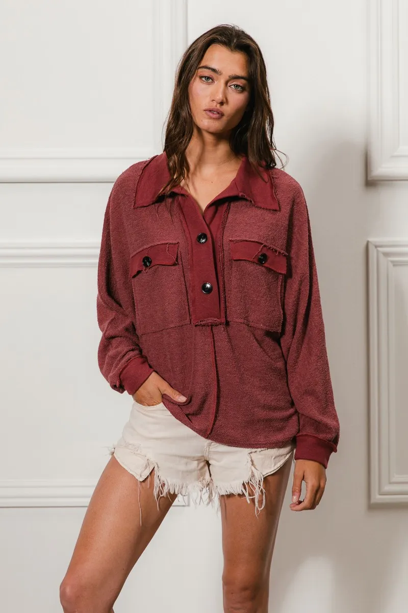 BiBi Cp French Terry Cut Edge Detail Collared Top - Image 19