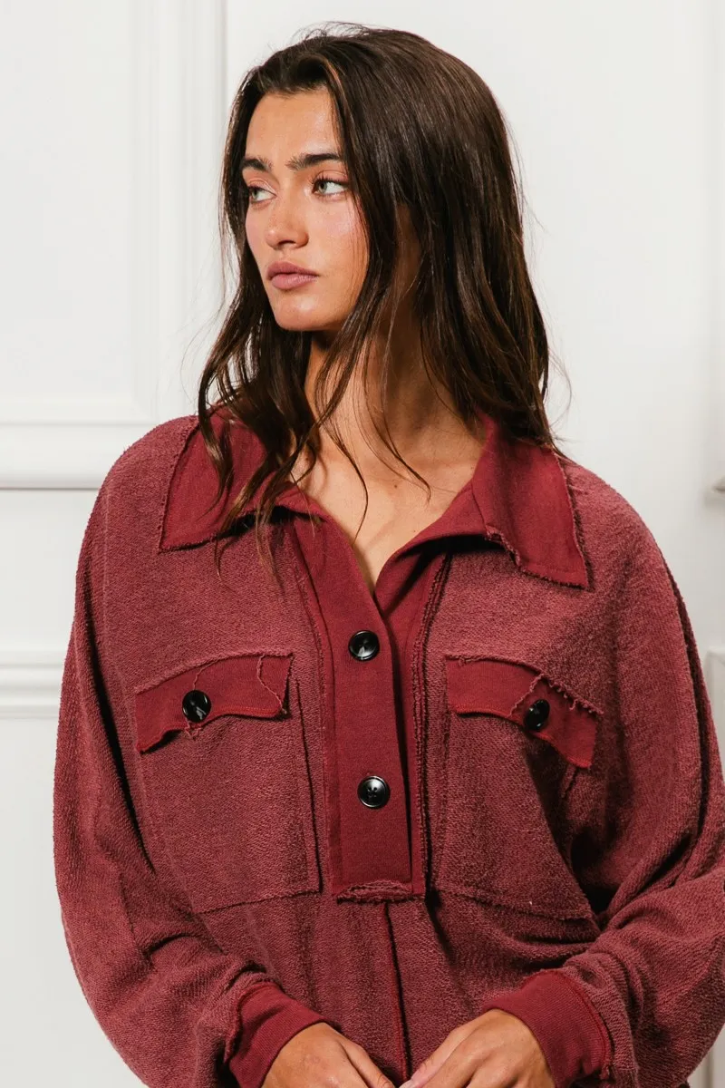 BiBi Cp French Terry Cut Edge Detail Collared Top - Image 7