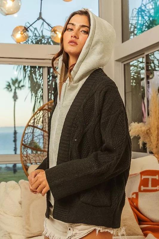 BiBi Knit Hoodie Rhombus Sweater Jacket - Image 3
