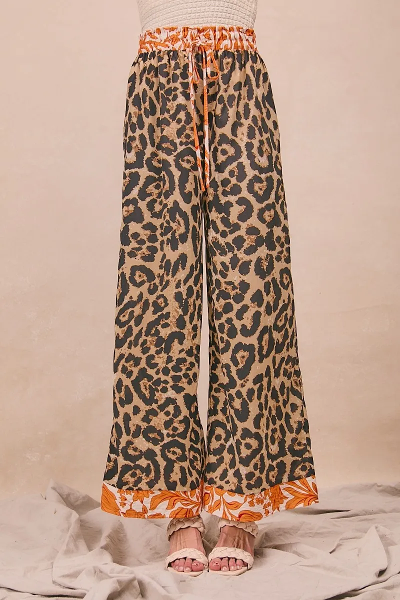 BiBi Leopard Print With Contrast Banded Wide Pants - Image 2