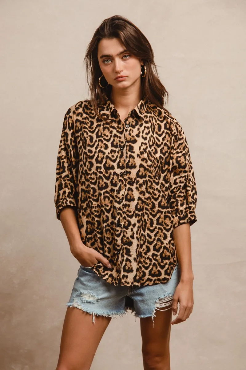 BiBi Leopard Prints Overseized Short Sleeves Top - Image 3