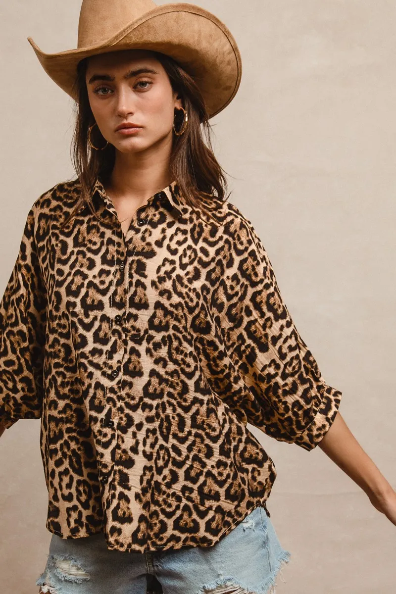 BiBi Leopard Prints Overseized Short Sleeves Top - Image 8