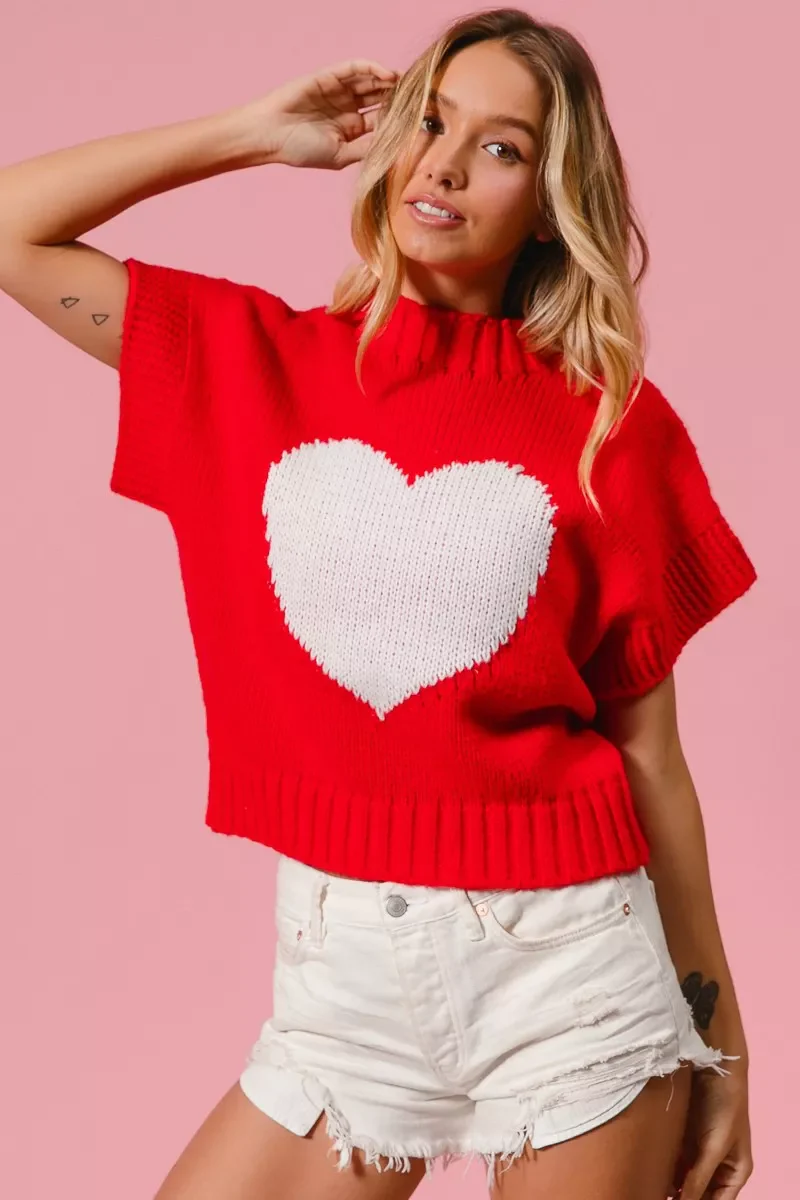 BiBi Rib Banded Heart Pattern Valentines Sweater - Image 10