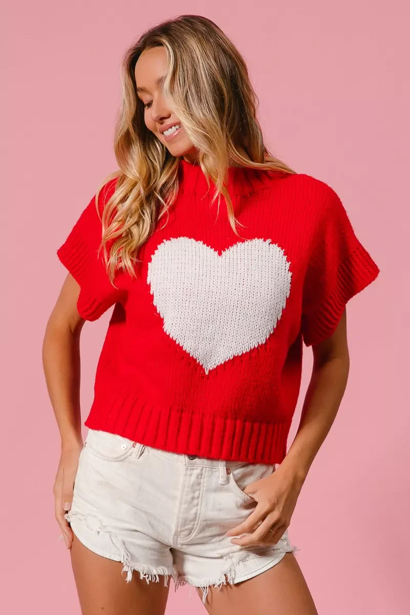 BiBi Rib Banded Heart Pattern Valentines Sweater - Image 11