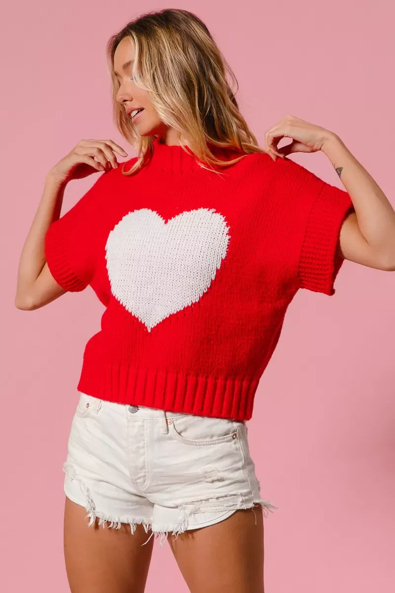 BiBi Rib Banded Heart Pattern Valentines Sweater - Image 12