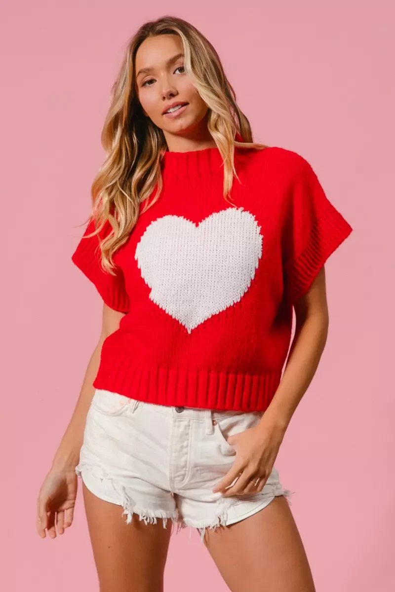 BiBi Rib Banded Heart Pattern Valentines Sweater - Image 13