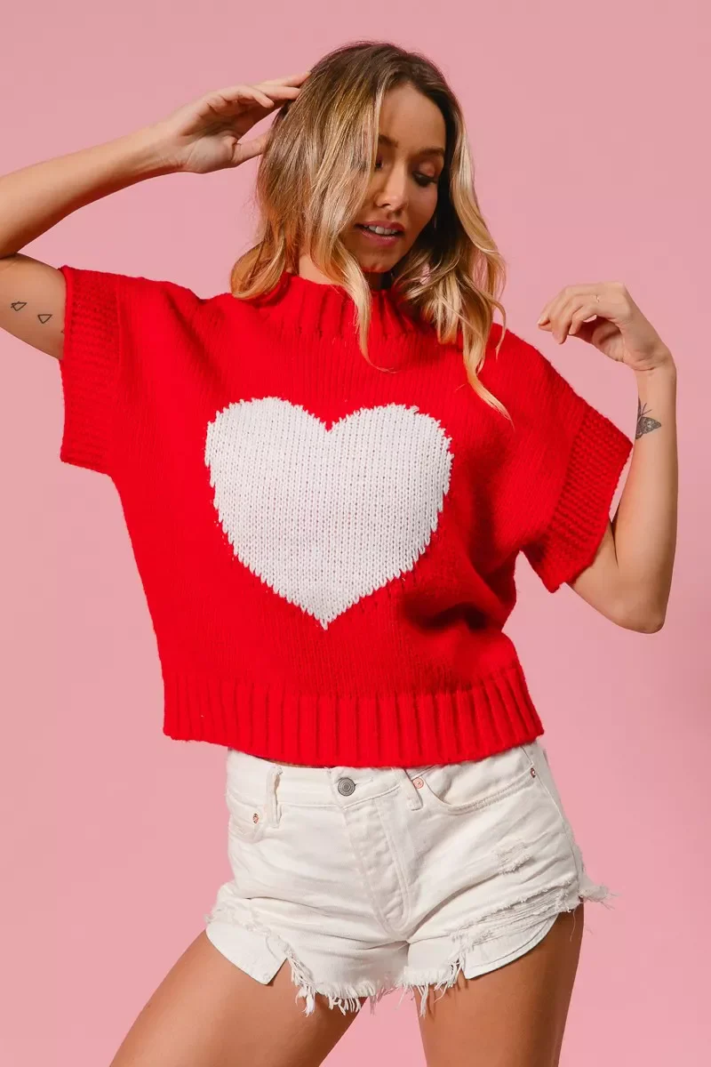BiBi Rib Banded Heart Pattern Valentines Sweater - Image 14