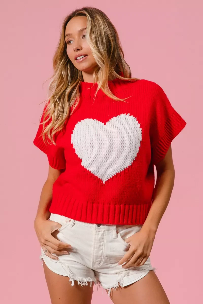 BiBi Rib Banded Heart Pattern Valentines Sweater - Image 16