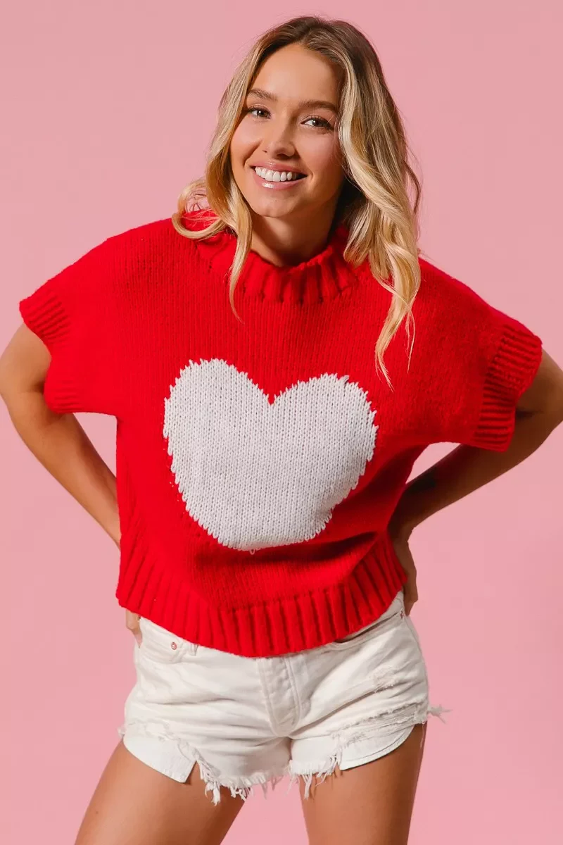 BiBi Rib Banded Heart Pattern Valentines Sweater - Image 4