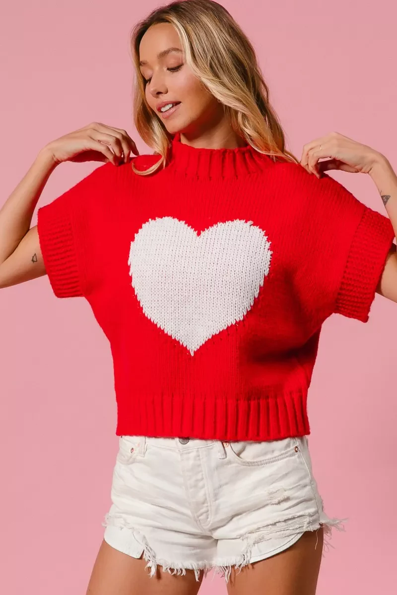 BiBi Rib Banded Heart Pattern Valentines Sweater - Image 5