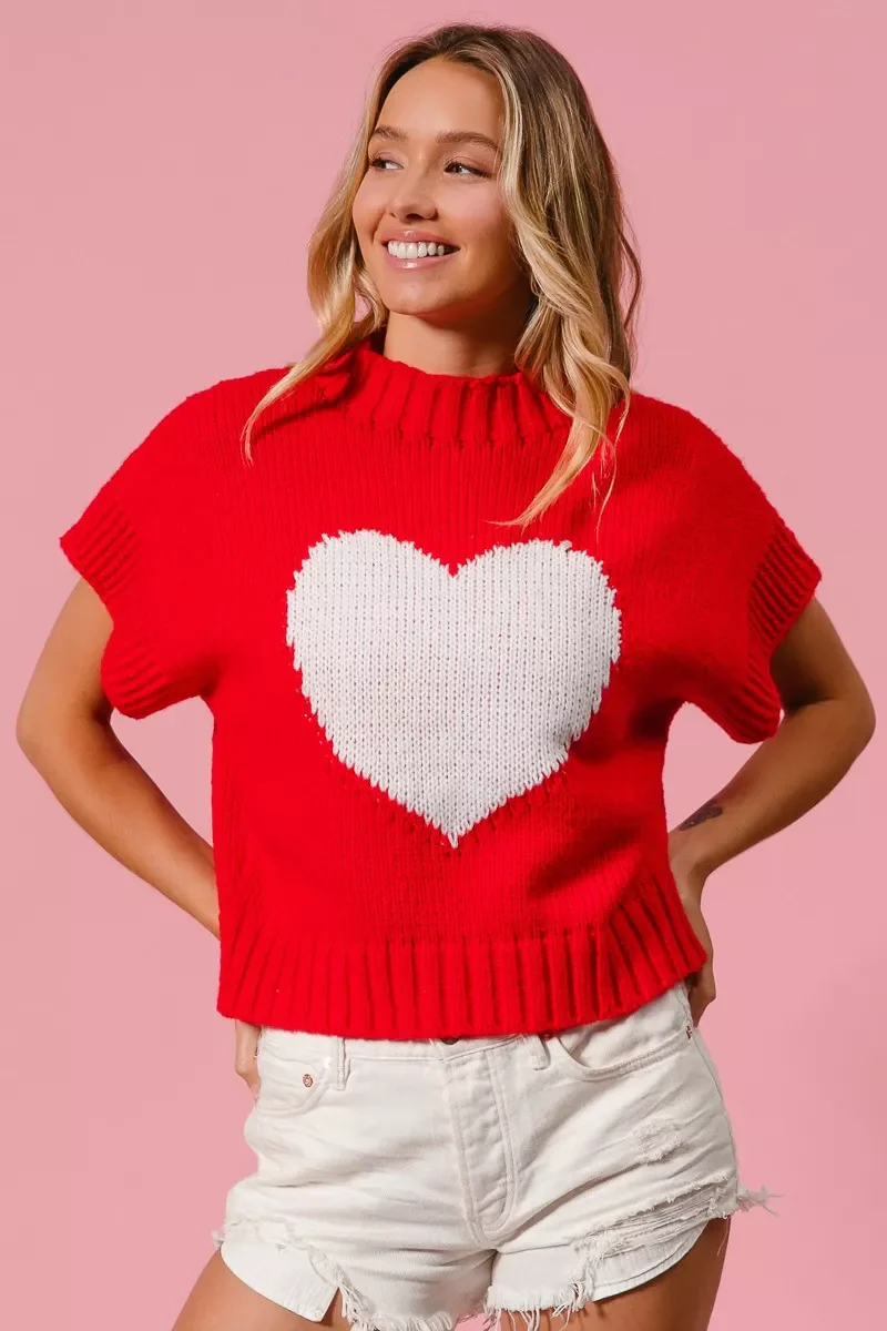 BiBi Rib Banded Heart Pattern Valentines Sweater - Image 6