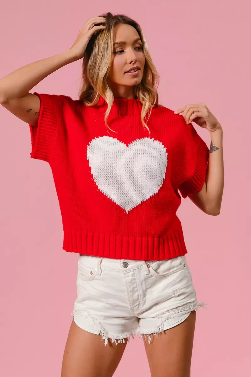 BiBi Rib Banded Heart Pattern Valentines Sweater - Image 7