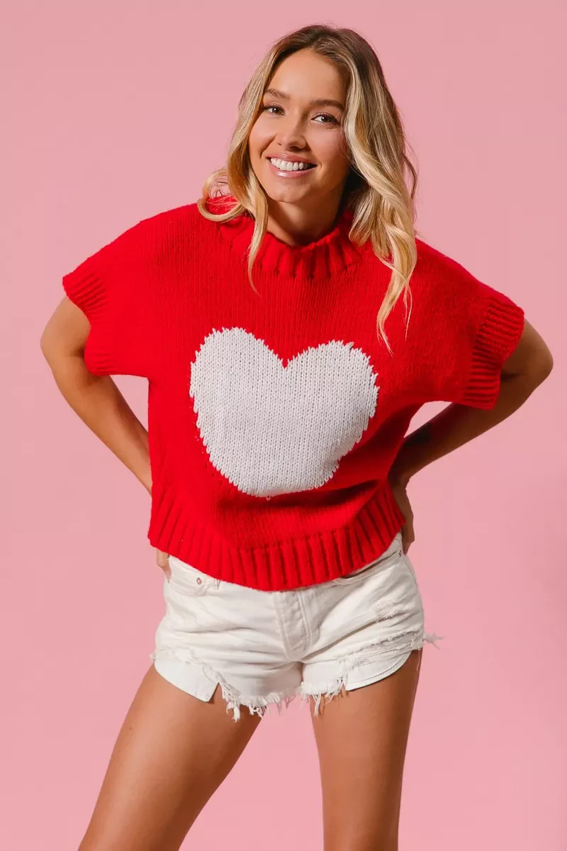 BiBi Rib Banded Heart Pattern Valentines Sweater - Image 8
