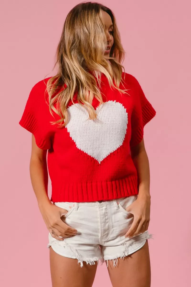 BiBi Rib Banded Heart Pattern Valentines Sweater - Image 9