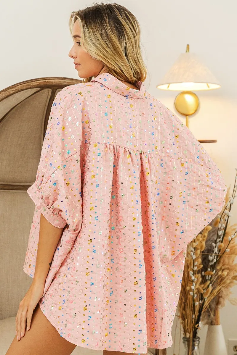 BiBi Sequin Striped Short Dolman Sleeve Blouse - Image 11