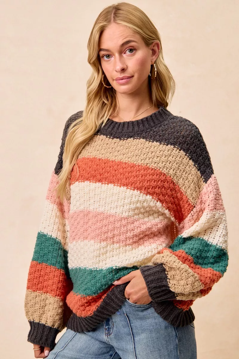 BiBi Stripes Color Block Chunky Sweater - Image 8