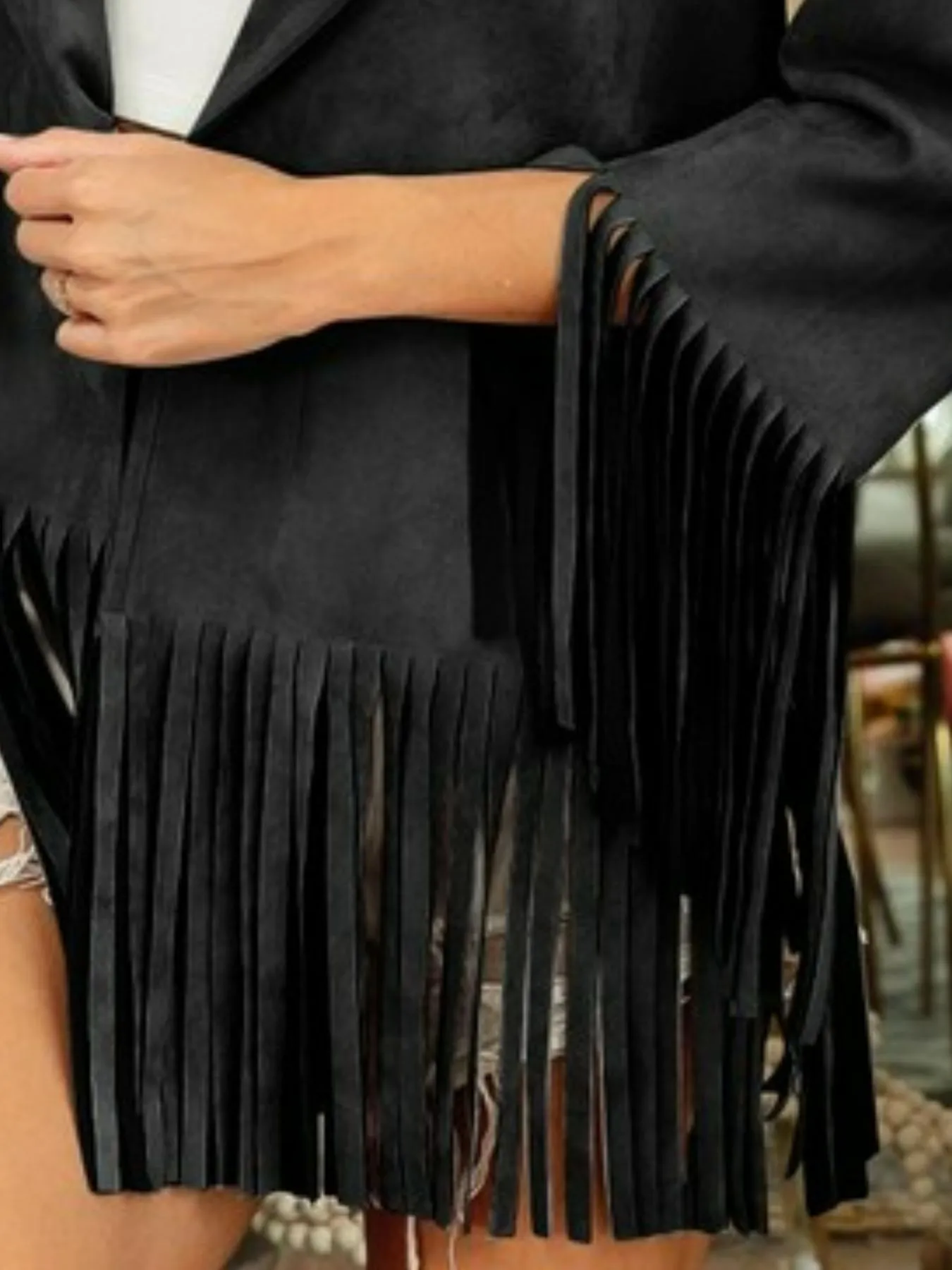 BiBi Suede Single Blazer with Fringed Hem - Image 2