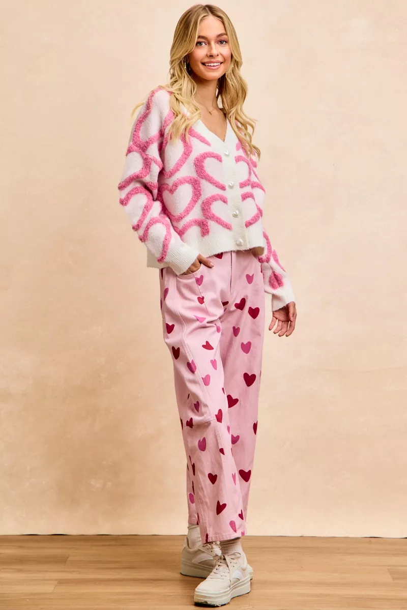 BiBi Textured Heart Buttoned V Neck Cardigan - Image 5