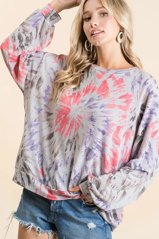 BiBi Tie Dye Print Terry Pull Over - Image 3