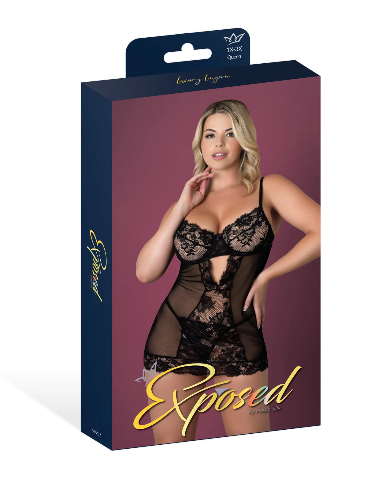 Black Cherry Demi Cup Chemise & Thong Set - Black QN - Image 5