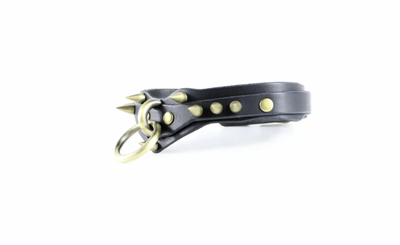Black Leather Submissive Collar - Studded Brass O Ring BDSM Choker