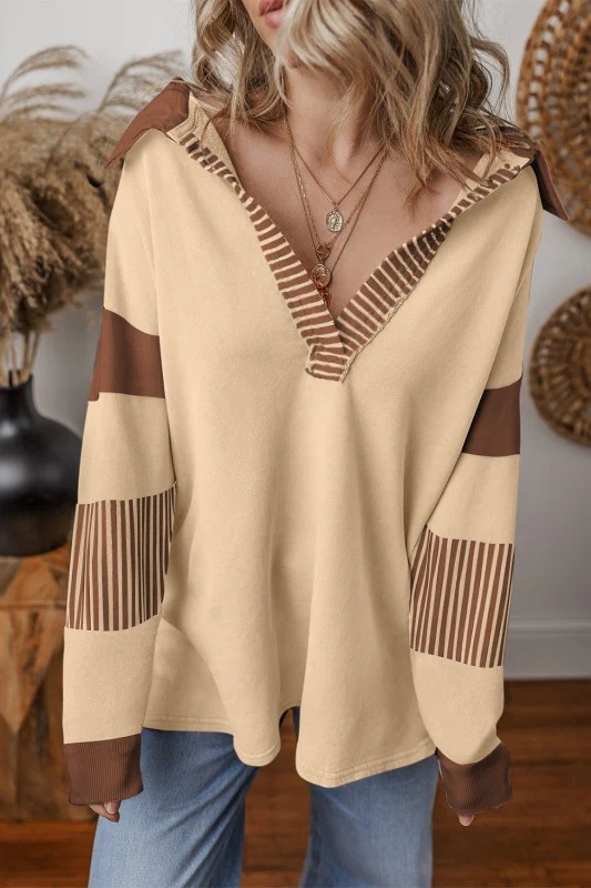 Black Striped Patchwork Collar Sweatshirt - Image 12