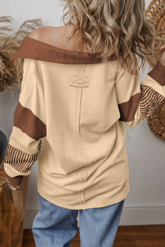 Black Striped Patchwork Collar Sweatshirt - Image 13
