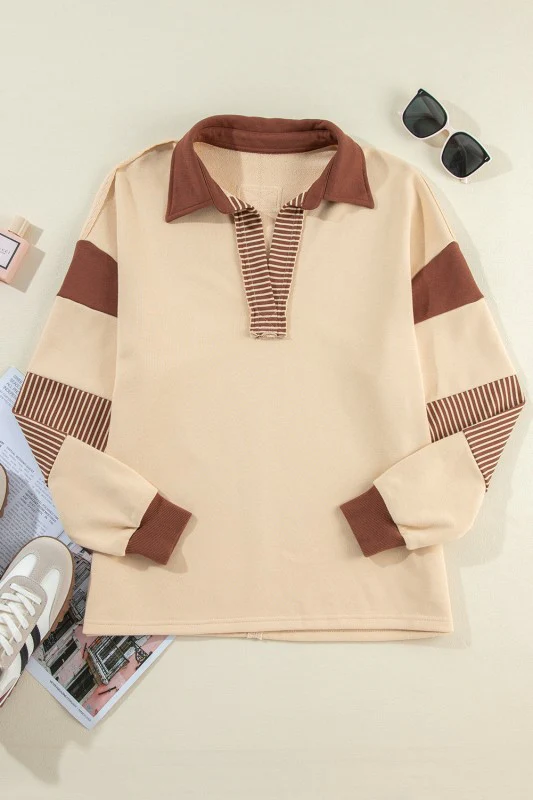 Black Striped Patchwork Collar Sweatshirt - Image 14