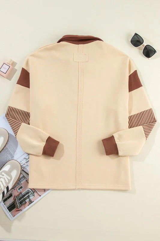Black Striped Patchwork Collar Sweatshirt - Image 15