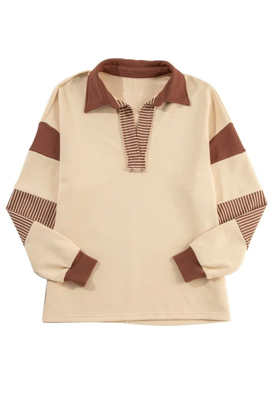 Black Striped Patchwork Collar Sweatshirt - Image 21