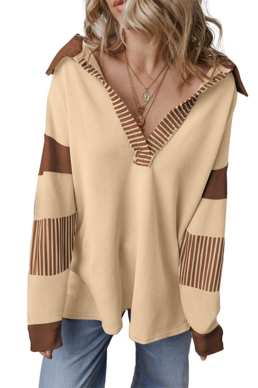 Black Striped Patchwork Collar Sweatshirt - Image 22