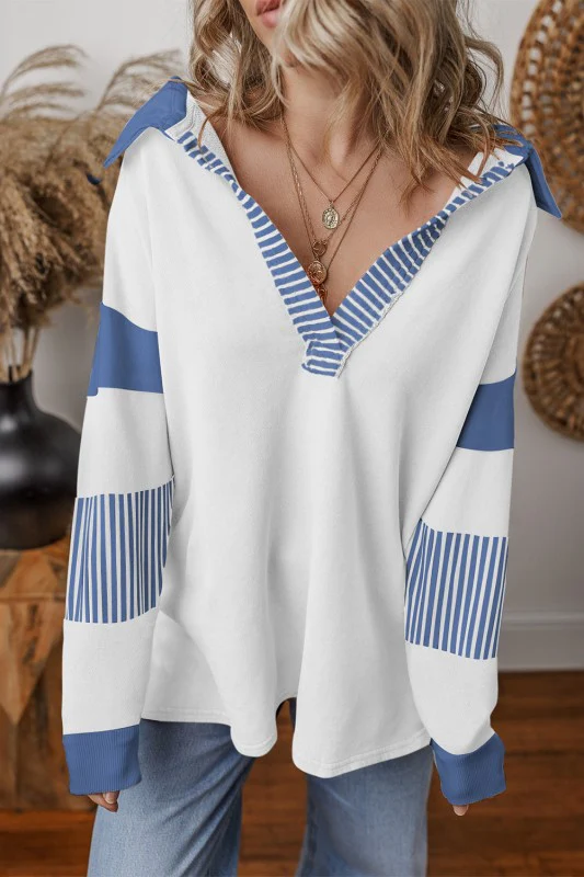 Black Striped Patchwork Collar Sweatshirt - Image 23