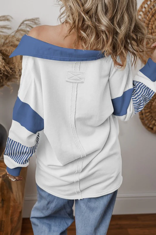 Black Striped Patchwork Collar Sweatshirt - Image 24