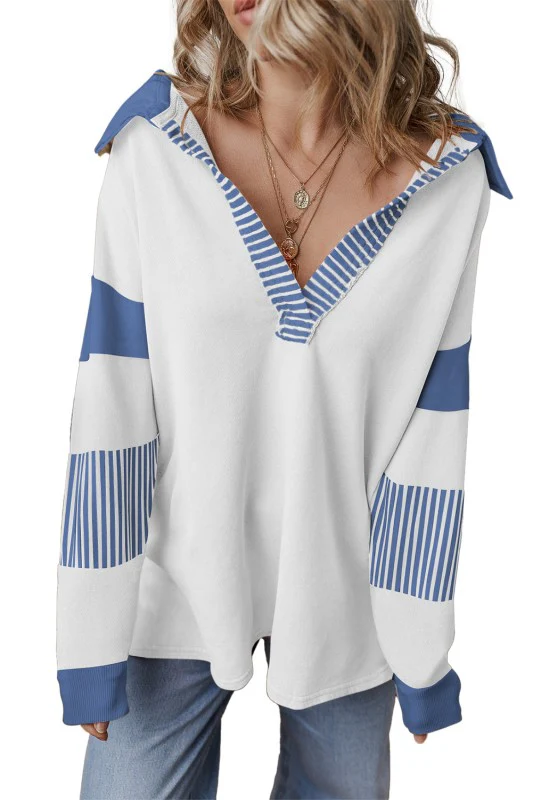 Black Striped Patchwork Collar Sweatshirt - Image 25