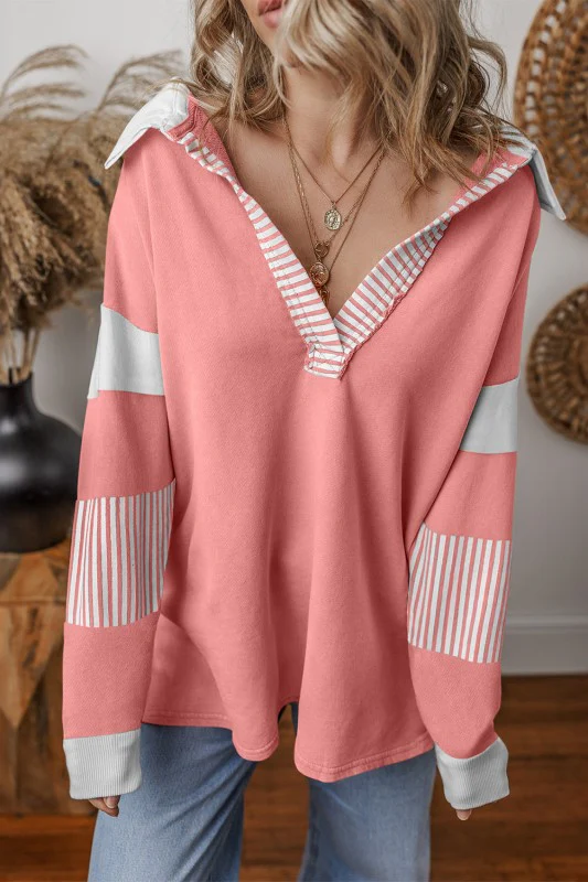 Black Striped Patchwork Collar Sweatshirt - Image 26