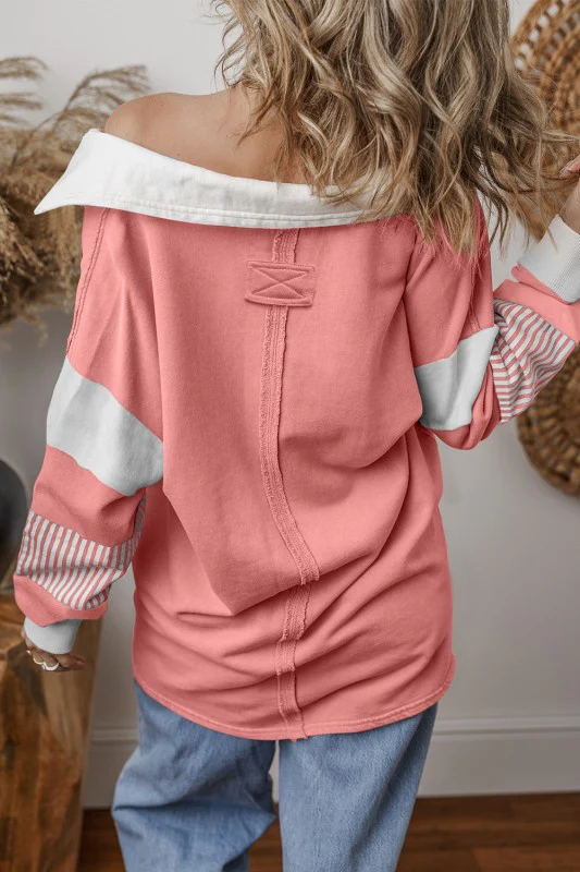 Black Striped Patchwork Collar Sweatshirt - Image 27