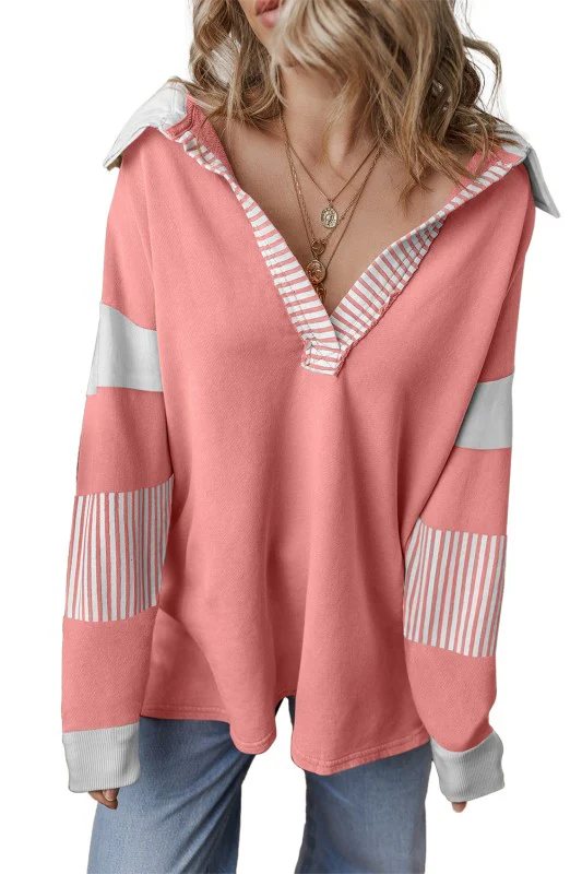 Black Striped Patchwork Collar Sweatshirt - Image 28