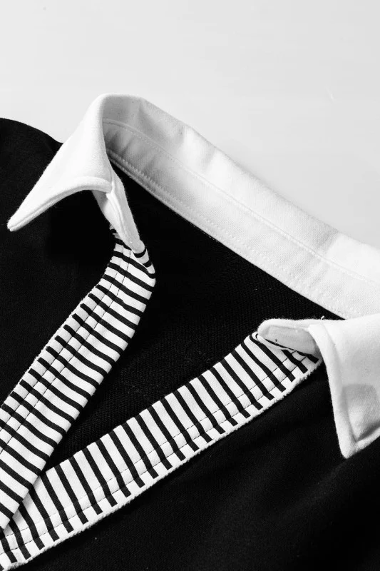 Black Striped Patchwork Collar Sweatshirt - Image 5