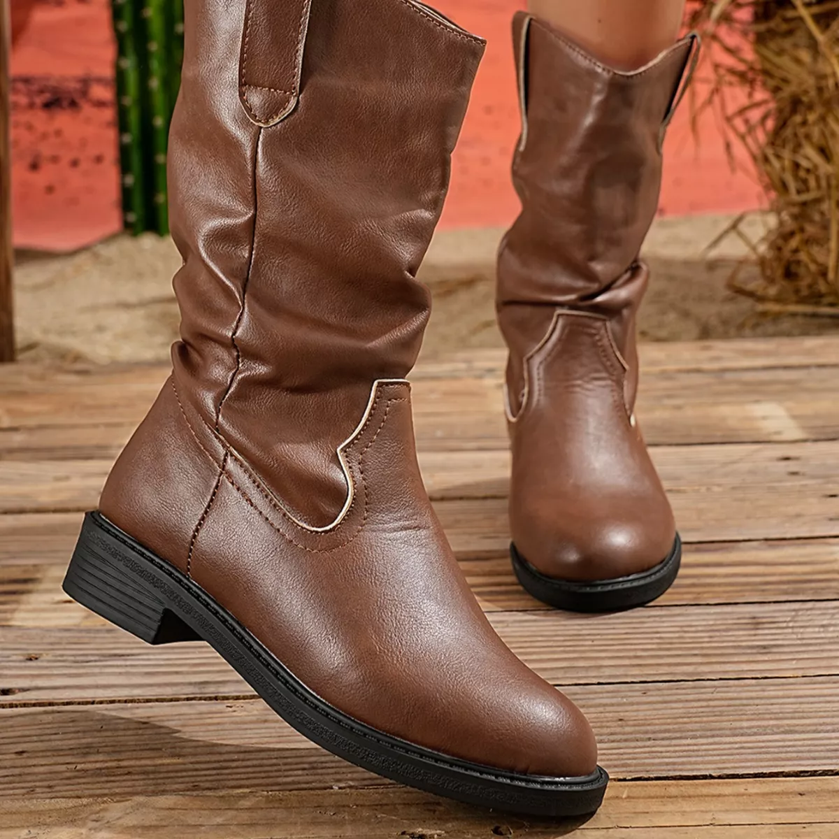 Block Heel Mid-Calf Western Boots - Image 10