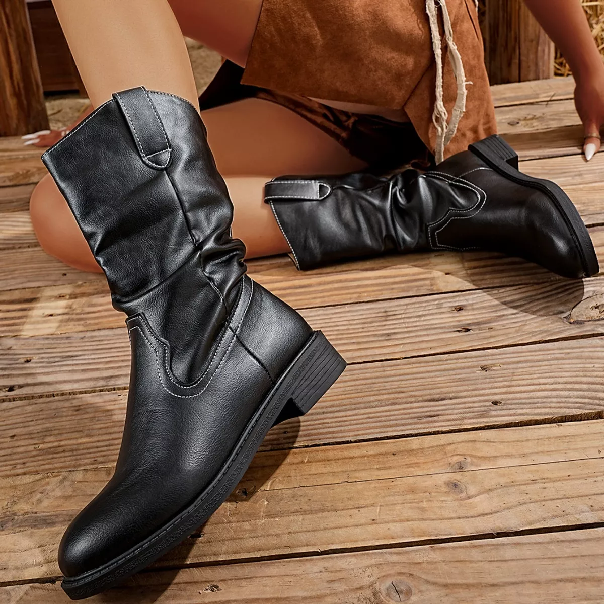 Block Heel Mid-Calf Western Boots - Image 5