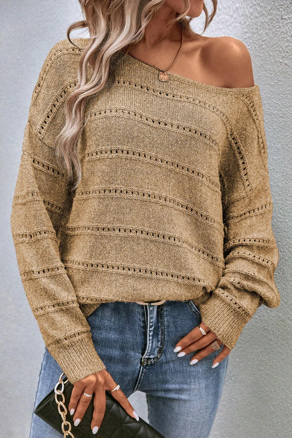 Boat Neck Dropped Shoulder Sweater - Image 6