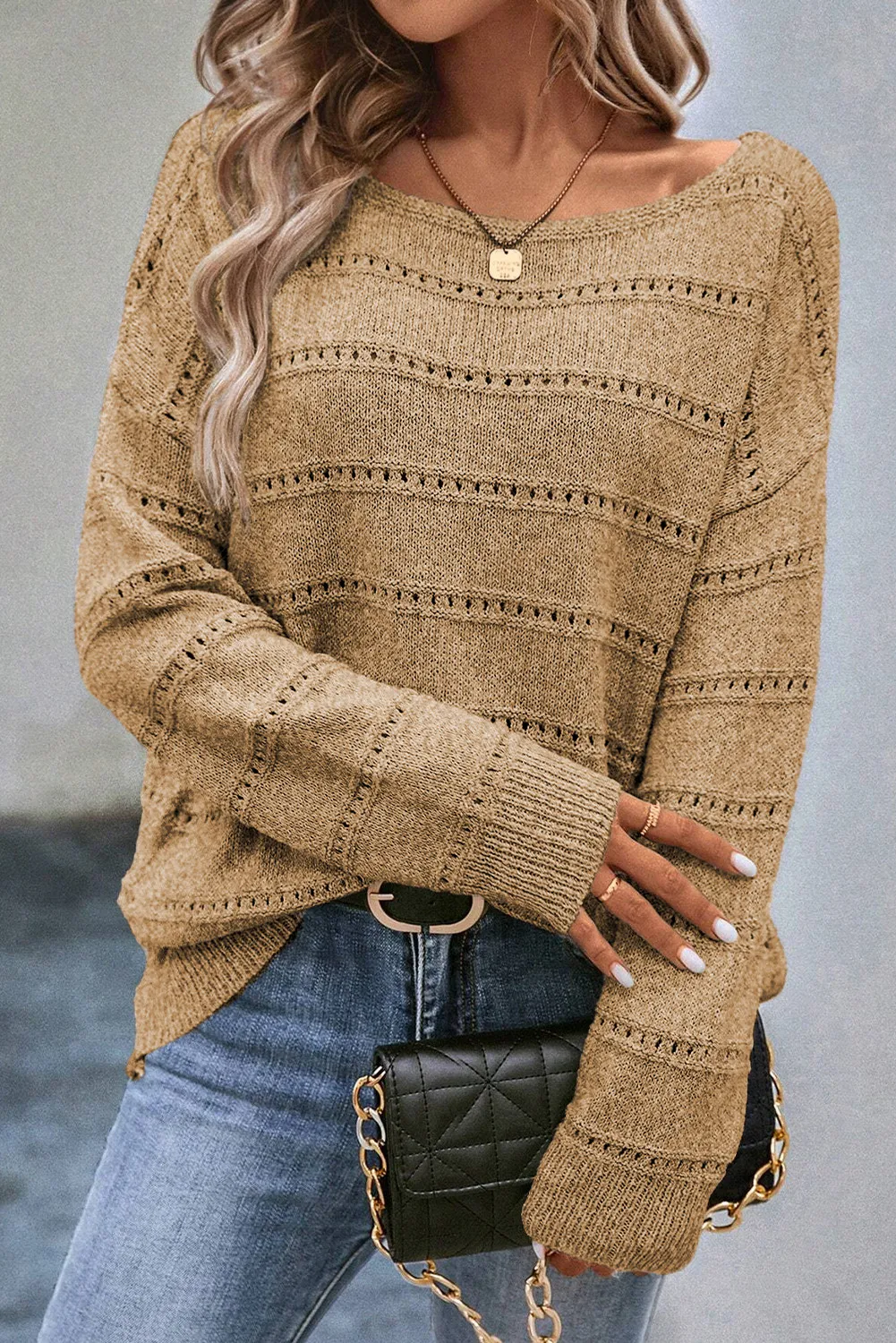 Boat Neck Dropped Shoulder Sweater - Image 7