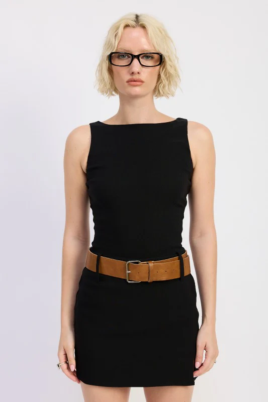 BOAT NECK MINI TANK DRESS WITH CHUNKY BELT - Image 8