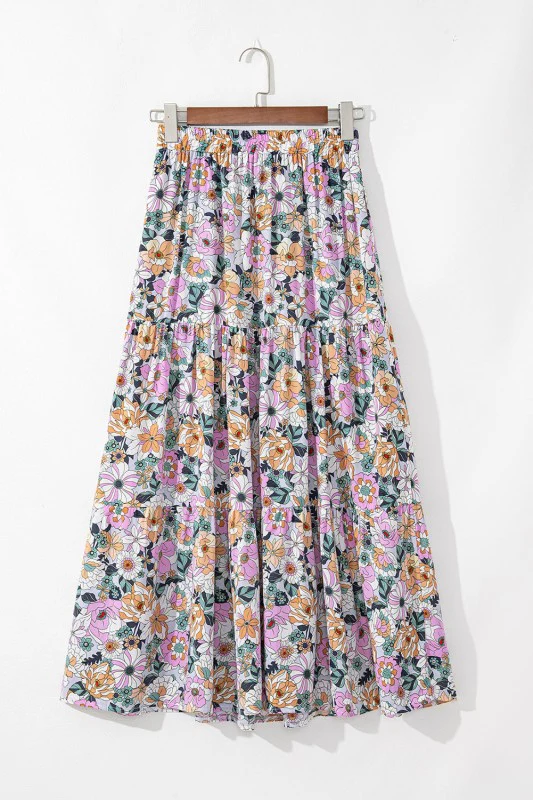 Boho Floral Tiered Side Slit Maxi Skirt - Image 6