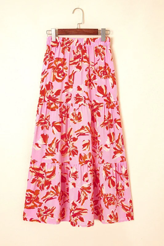 Boho Floral Tiered Side Slit Maxi Skirt - Image 9
