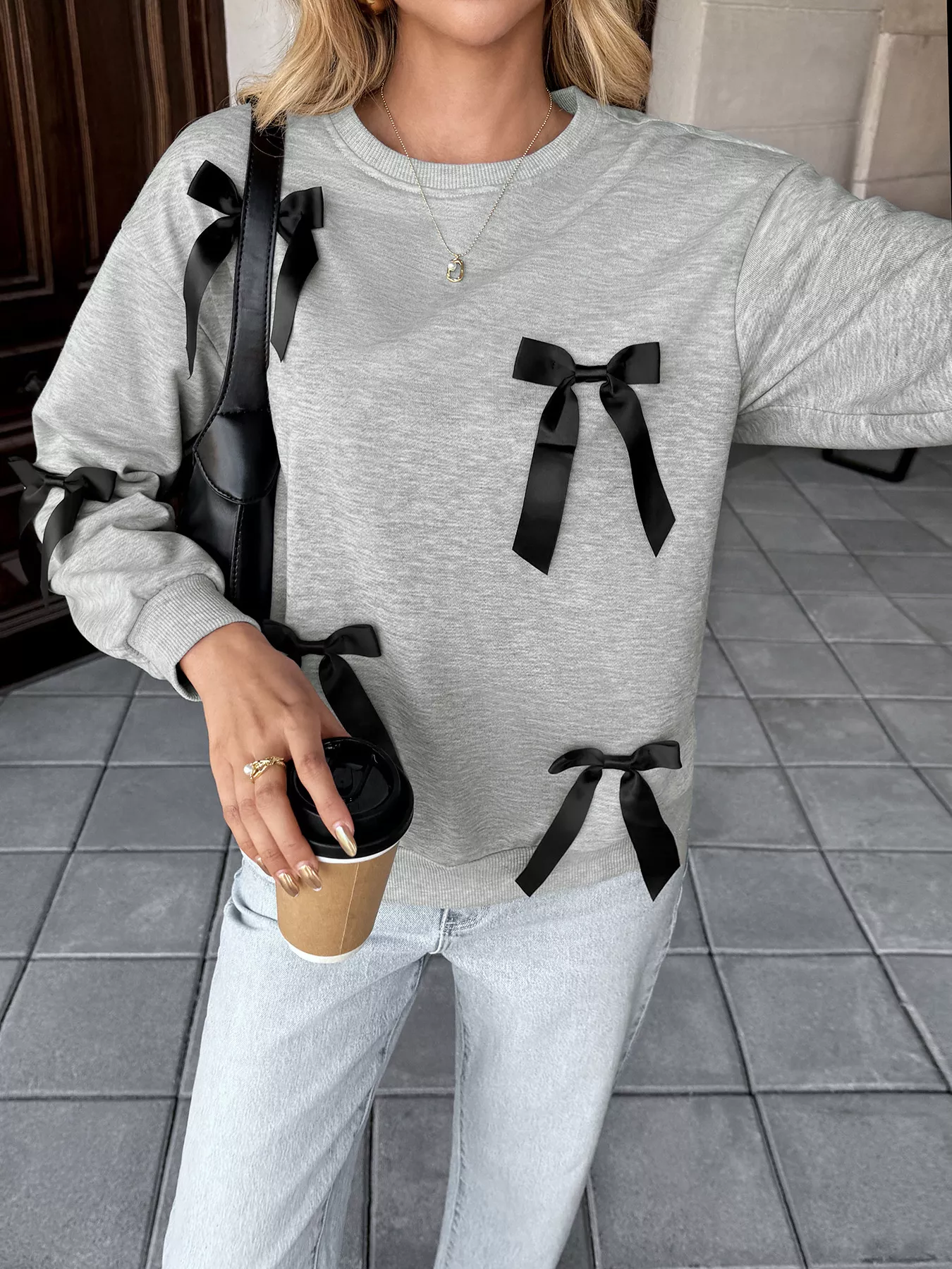 Bow Detail Round Neck Sweatshirt - Image 3