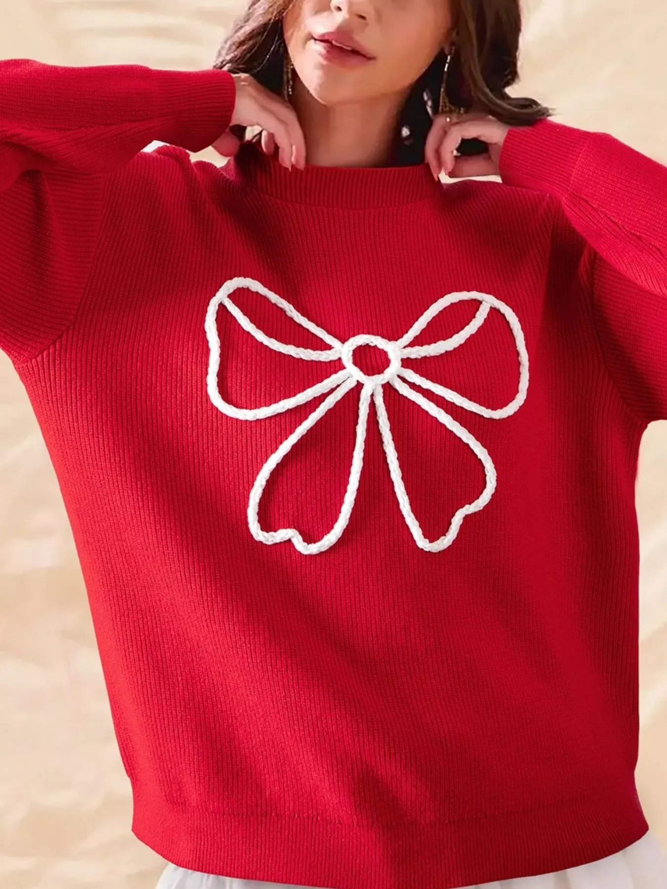 Bow-Embellished Ribbed Sweater - Image 2