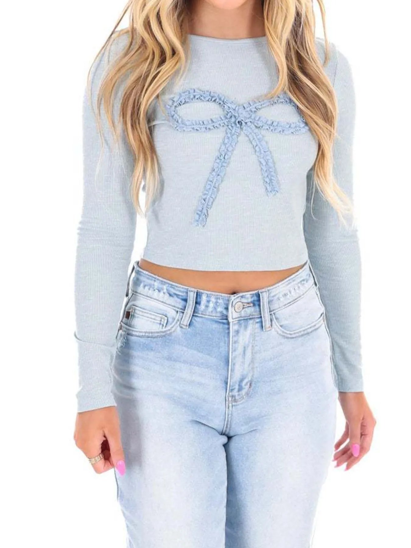 Bow Long Sleeve Fitted T-Shirt - Image 9