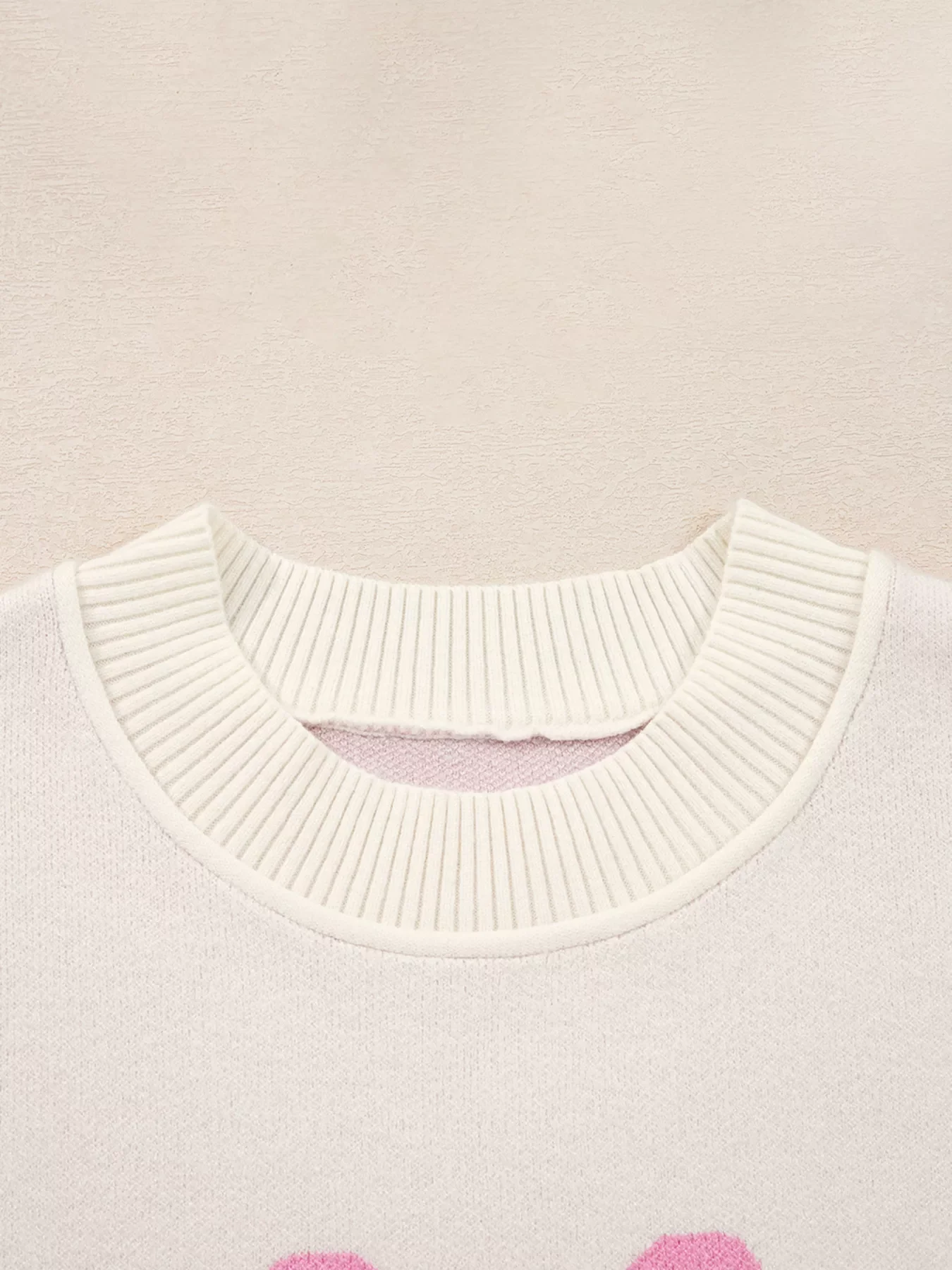 Bow Print Ribbed Trim Exposed Seam Drop Shoulder Loose Sweater - Image 8