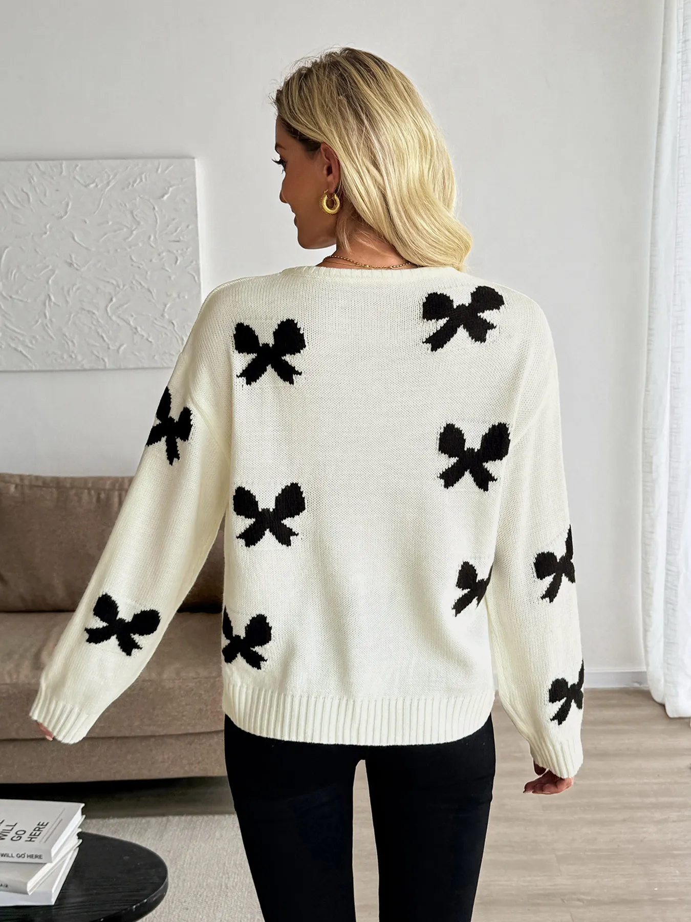 Bow Print Tie-Front Cardigan - Image 6
